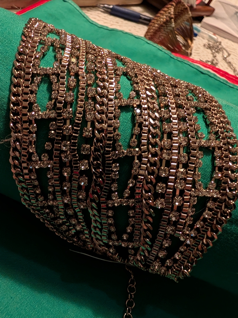 Rhinestone Multi-Row Cuff Bracelet - Silver